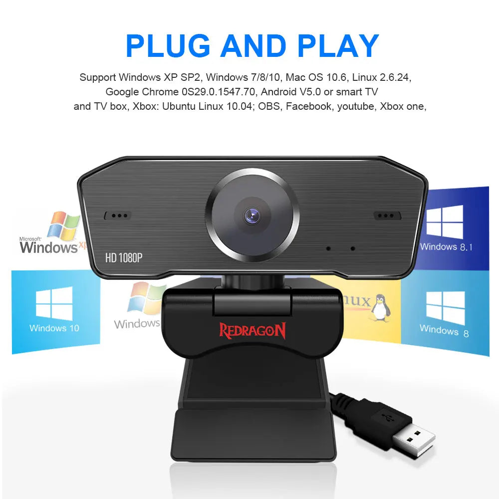 GW800 HITMAN USB HD Webcam Built-In Microphone Smart 1920 X 1080P 30Fps Web Cam Camera for Desktop Laptops PC Game
