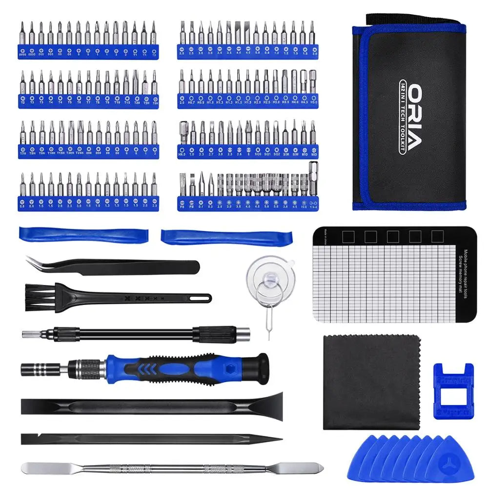 Magnetic Screwdriver Set 142 in 1 Repair Tools Kit with 120 Bits Precision Screwdriver Set with Magnetic Pad Portable Bag