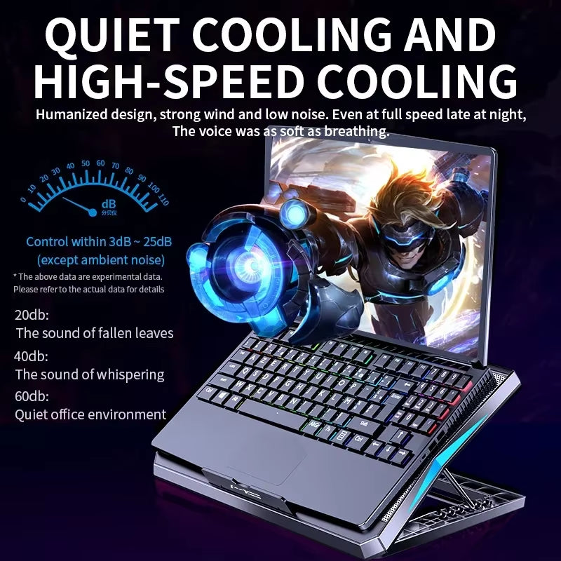 Q3 Gaming Laptop Cooler with Six Fans Adjustable Height Silent Cooling Pad Laptops Computer Stand for Laptops below 15.6-Inch