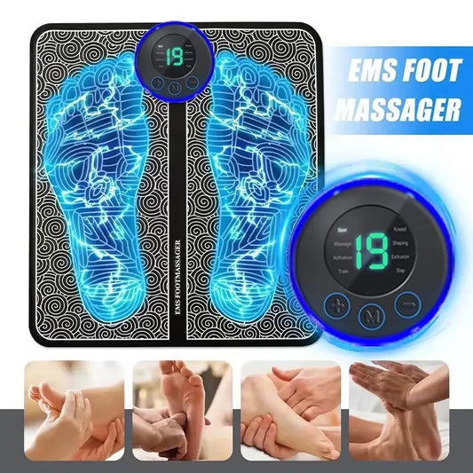 EMS Pulse Foot Massger Sole Massage Pad Current Stimulation 8 Modes 19 Level Relaxation USB Charging Therapy Instrument Foot Spa