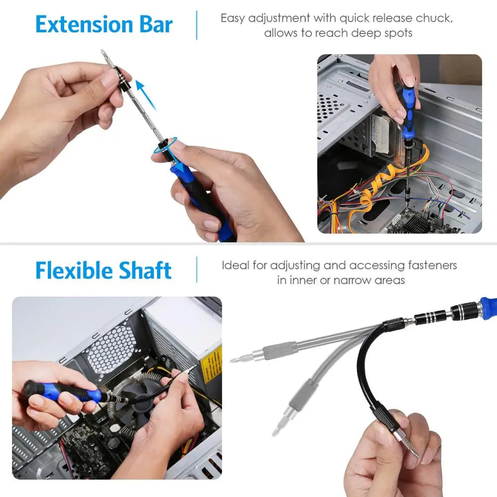 Magnetic Screwdriver Set 142 in 1 Repair Tools Kit with 120 Bits Precision Screwdriver Set with Magnetic Pad Portable Bag