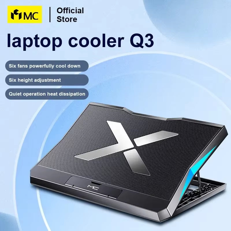 Q3 Gaming Laptop Cooler with Six Fans Adjustable Height Silent Cooling Pad Laptops Computer Stand for Laptops below 15.6-Inch