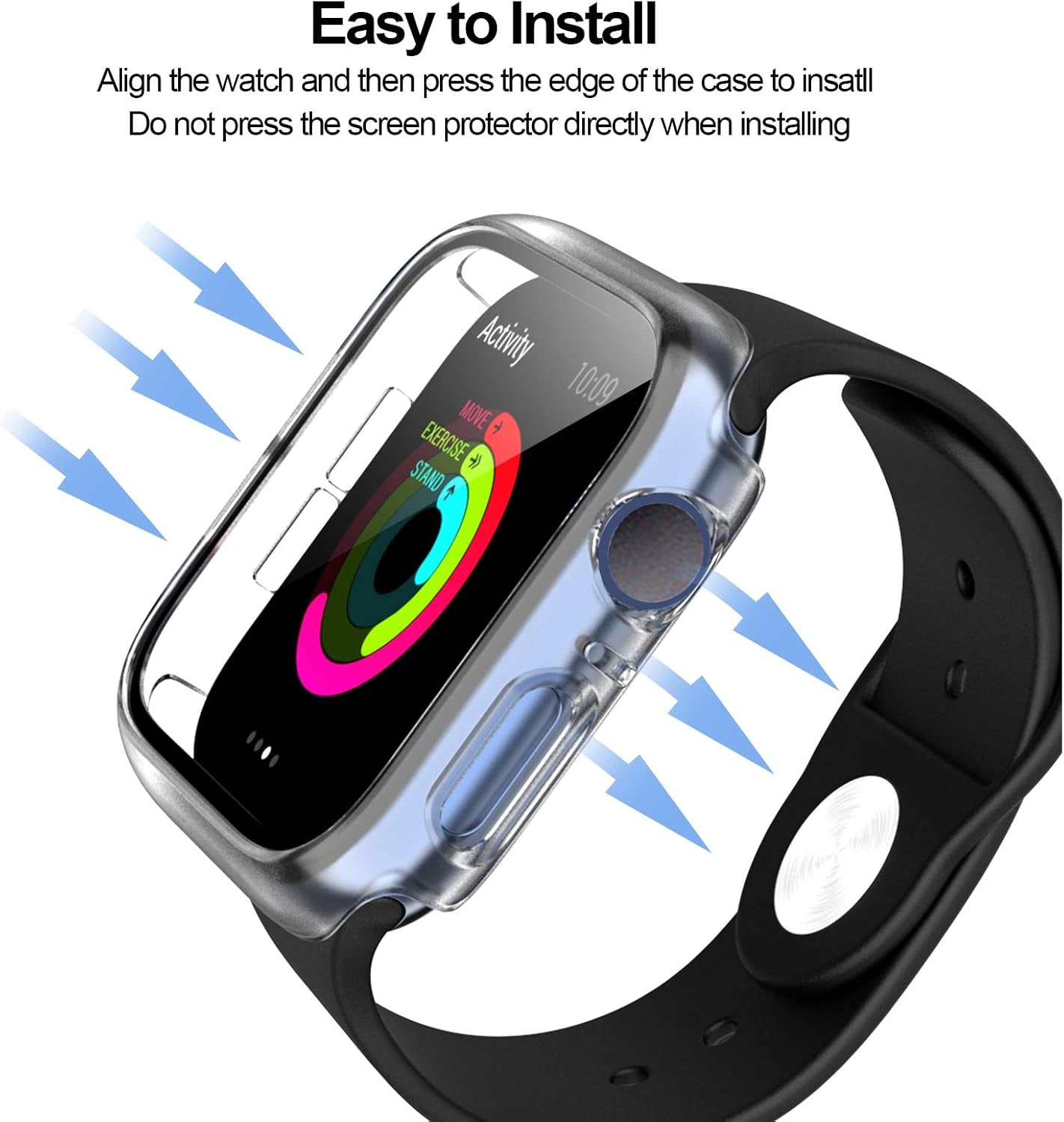 4 Pack Hard PC Case Compatible with Apple Watch Series 3/2/1 38Mm, Case with Tempered Glass Screen Protector Overall Bubble-Free Cover for Iwatch Accessories, Black+Blue+Silver+Clear