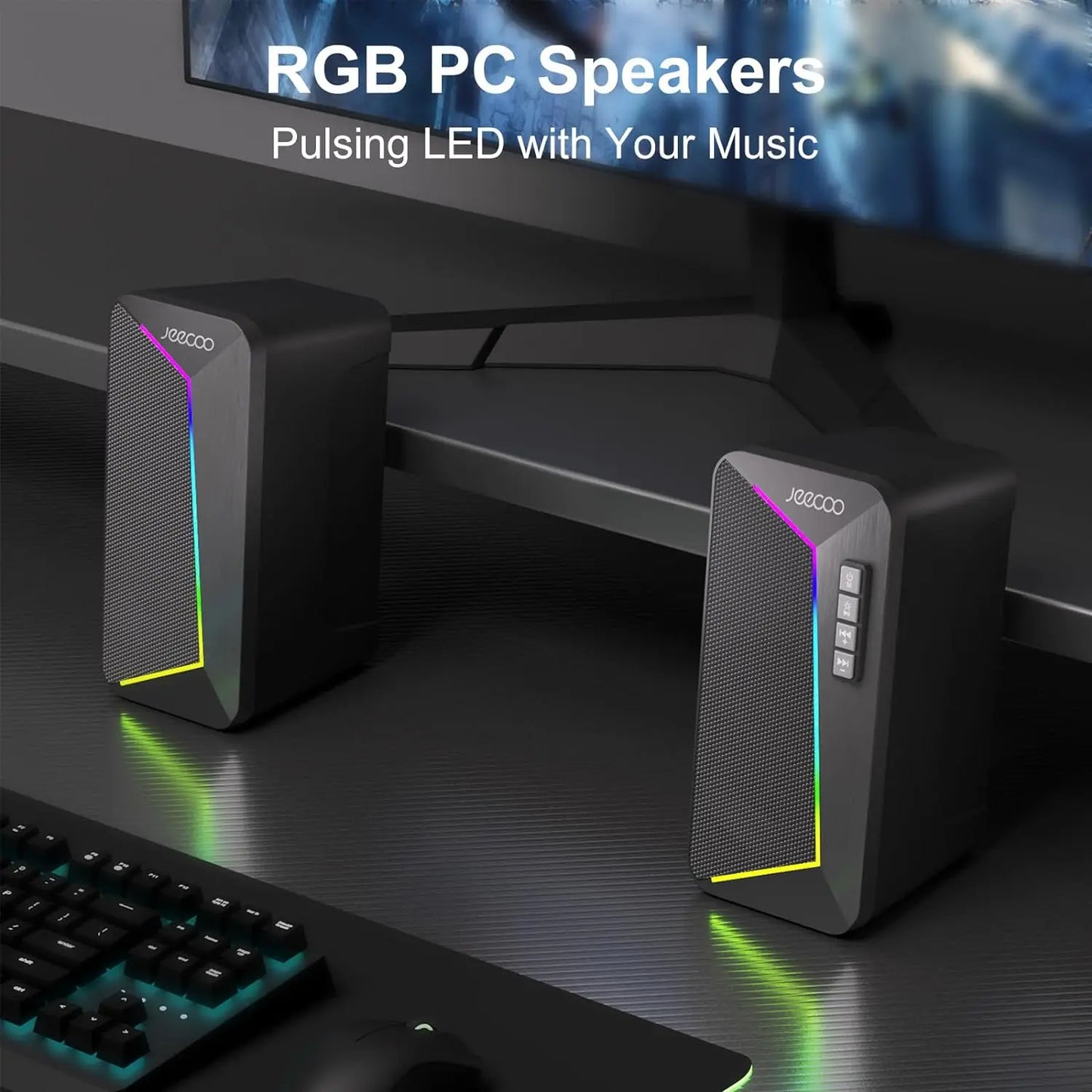 M30 Bluetooth Computer Speakers, PC Gaming Speakers for Desktop with Crisp Stereo Sound,Dynamic LED Modes,10W-Usb-Powered