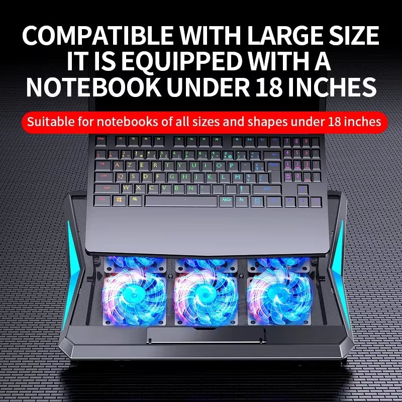 Q3 Gaming Laptop Cooler with Six Fans Adjustable Height Silent Cooling Pad Laptops Computer Stand for Laptops below 15.6-Inch