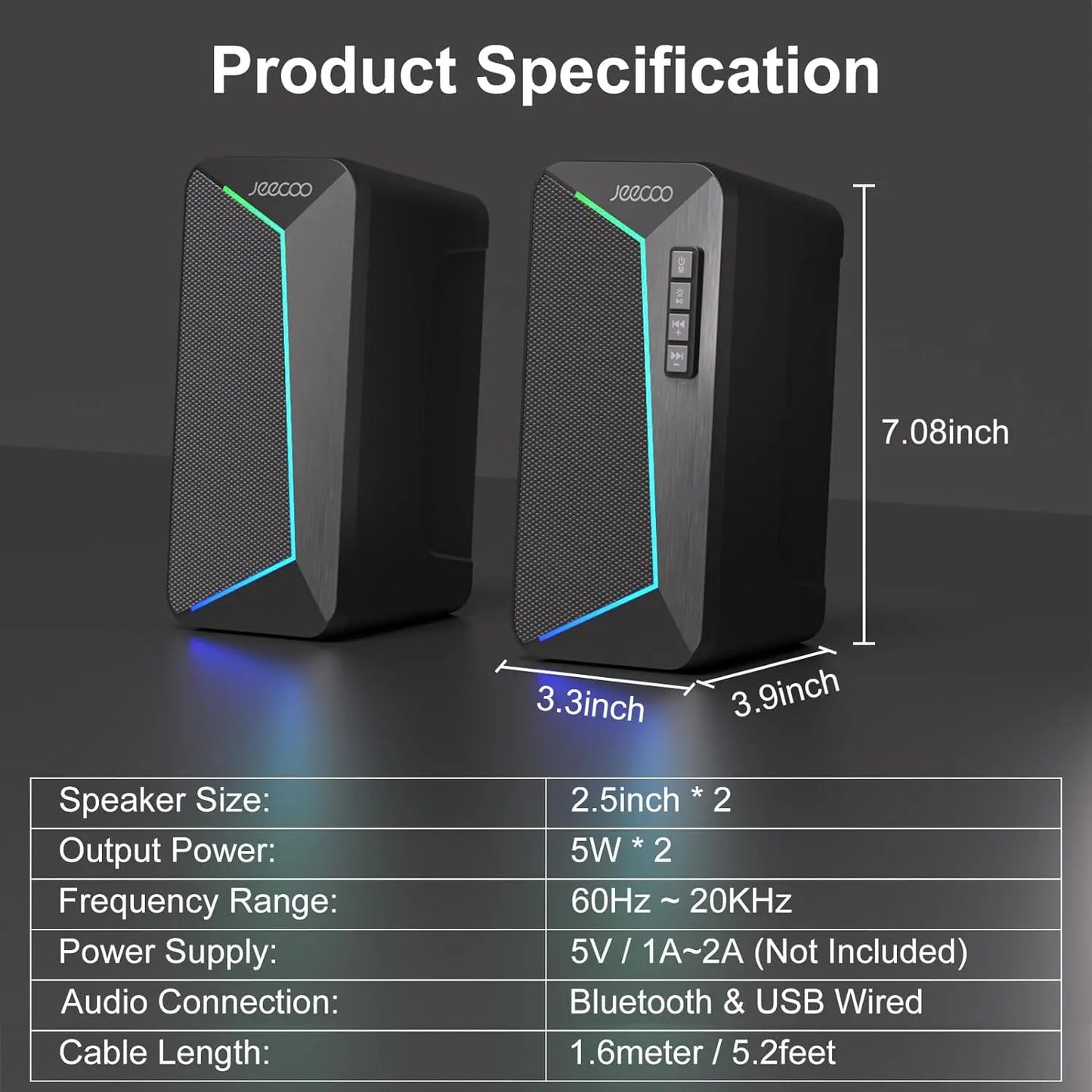 M30 Bluetooth Computer Speakers, PC Gaming Speakers for Desktop with Crisp Stereo Sound,Dynamic LED Modes,10W-Usb-Powered
