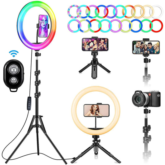 Selfie Soft Ring Light RGB with Tripod Stand Fill LED Ringlight Phone Photography Rim Light Live Video Shoot Makeup Circle Lamp