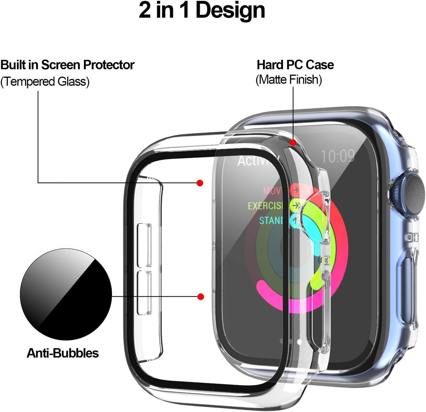 4 Pack Hard PC Case Compatible with Apple Watch Series 3/2/1 38Mm, Case with Tempered Glass Screen Protector Overall Bubble-Free Cover for Iwatch Accessories, Black+Blue+Silver+Clear