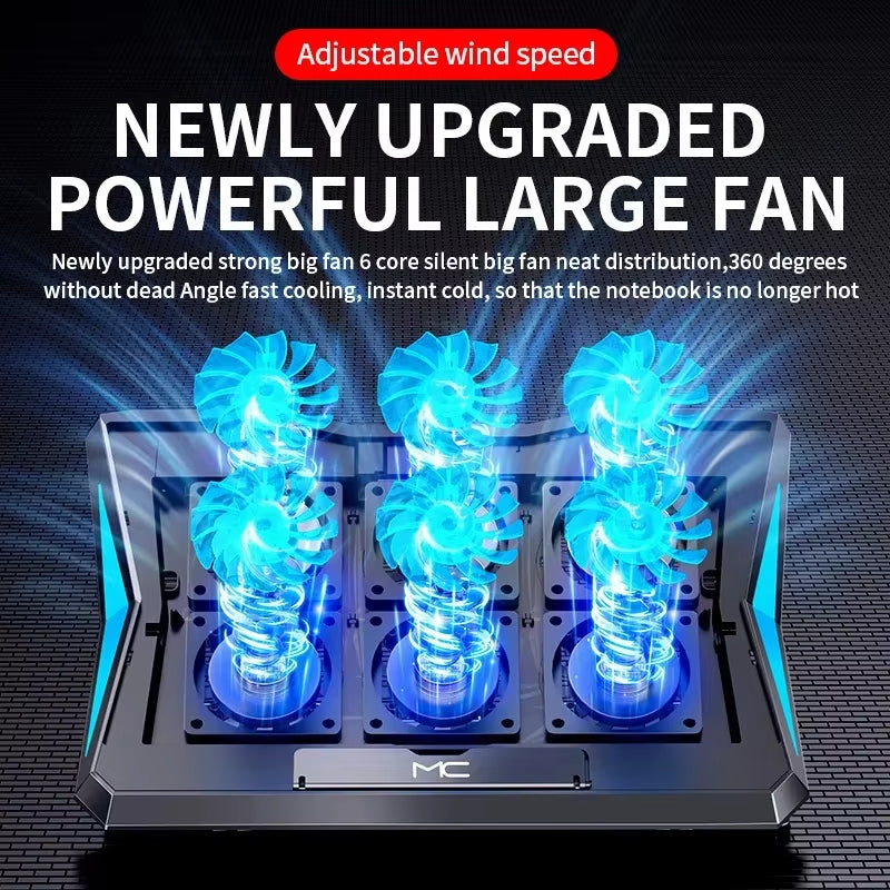 Q3 Gaming Laptop Cooler with Six Fans Adjustable Height Silent Cooling Pad Laptops Computer Stand for Laptops below 15.6-Inch