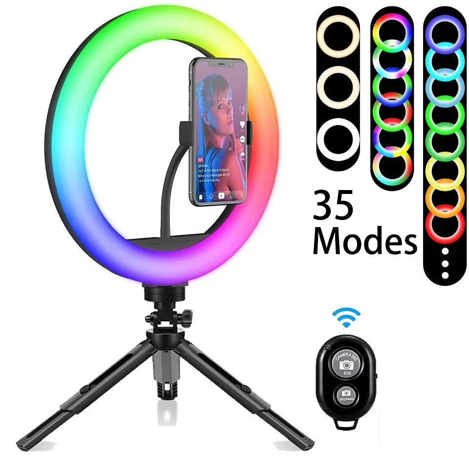 Selfie Soft Ring Light RGB with Tripod Stand Fill LED Ringlight Phone Photography Rim Light Live Video Shoot Makeup Circle Lamp