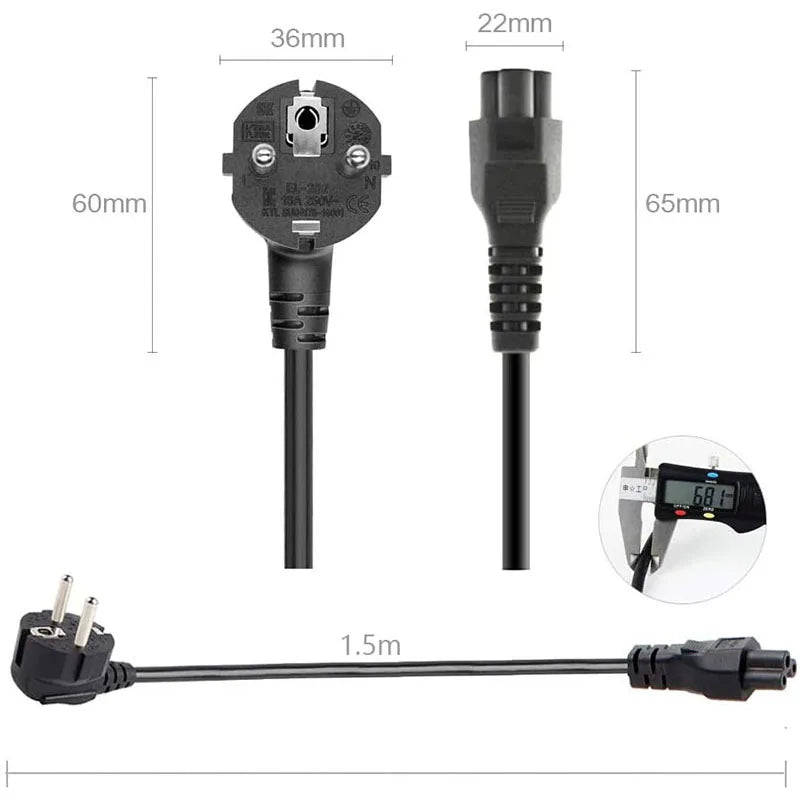 1.5M EU US Universal Laptop 3-Pin Charger Plug Power Adapter Cord Cable for HP Dell Toshiba Sony ASUS Lenovo Samsung Notebook