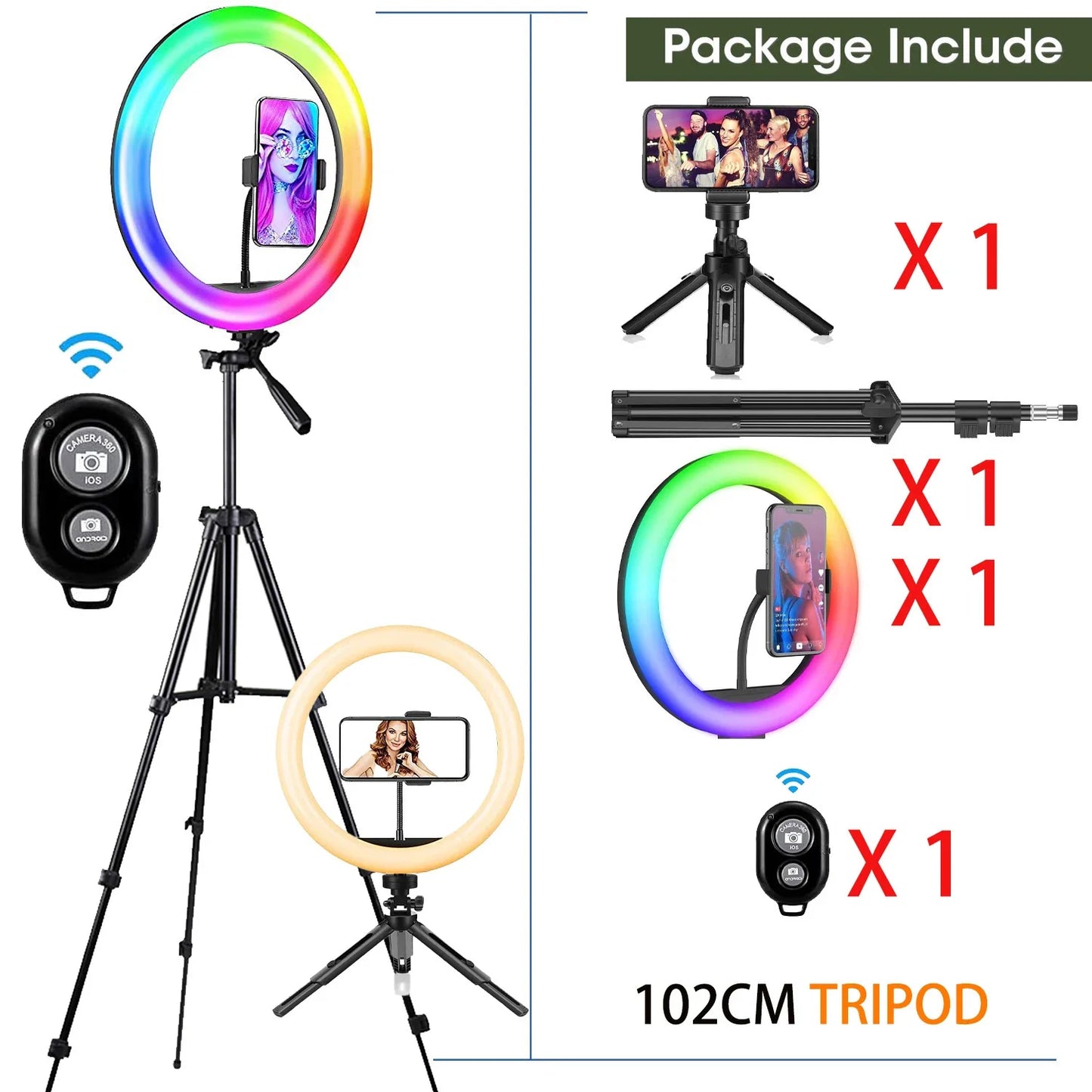 Selfie Soft Ring Light RGB with Tripod Stand Fill LED Ringlight Phone Photography Rim Light Live Video Shoot Makeup Circle Lamp