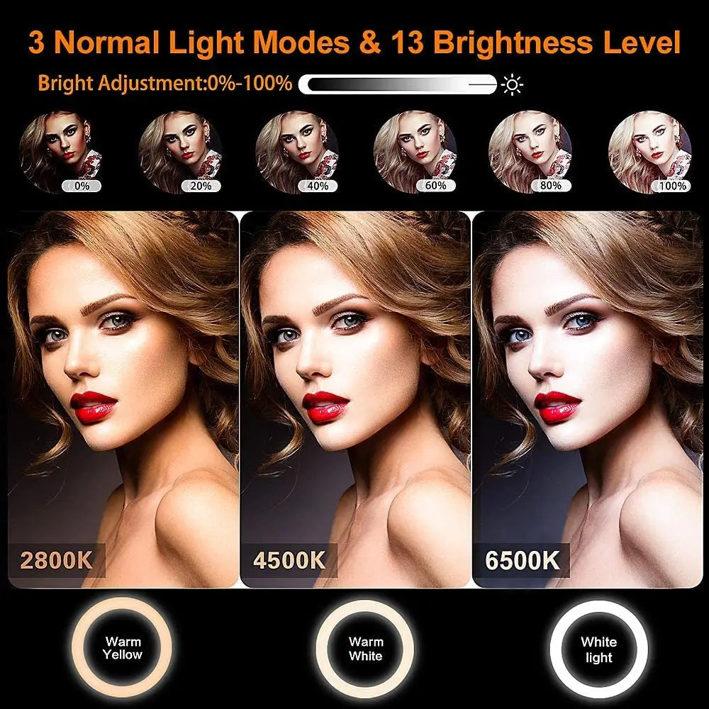 Selfie Soft Ring Light RGB with Tripod Stand Fill LED Ringlight Phone Photography Rim Light Live Video Shoot Makeup Circle Lamp