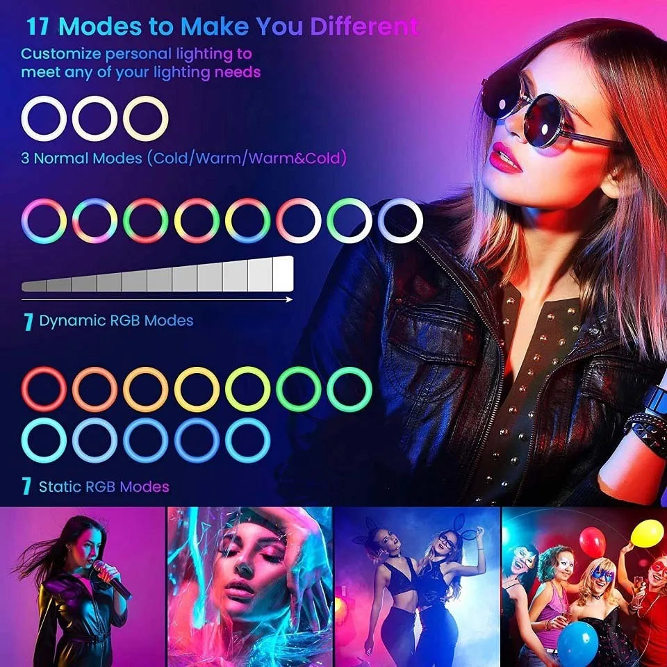 Selfie Soft Ring Light RGB with Tripod Stand Fill LED Ringlight Phone Photography Rim Light Live Video Shoot Makeup Circle Lamp