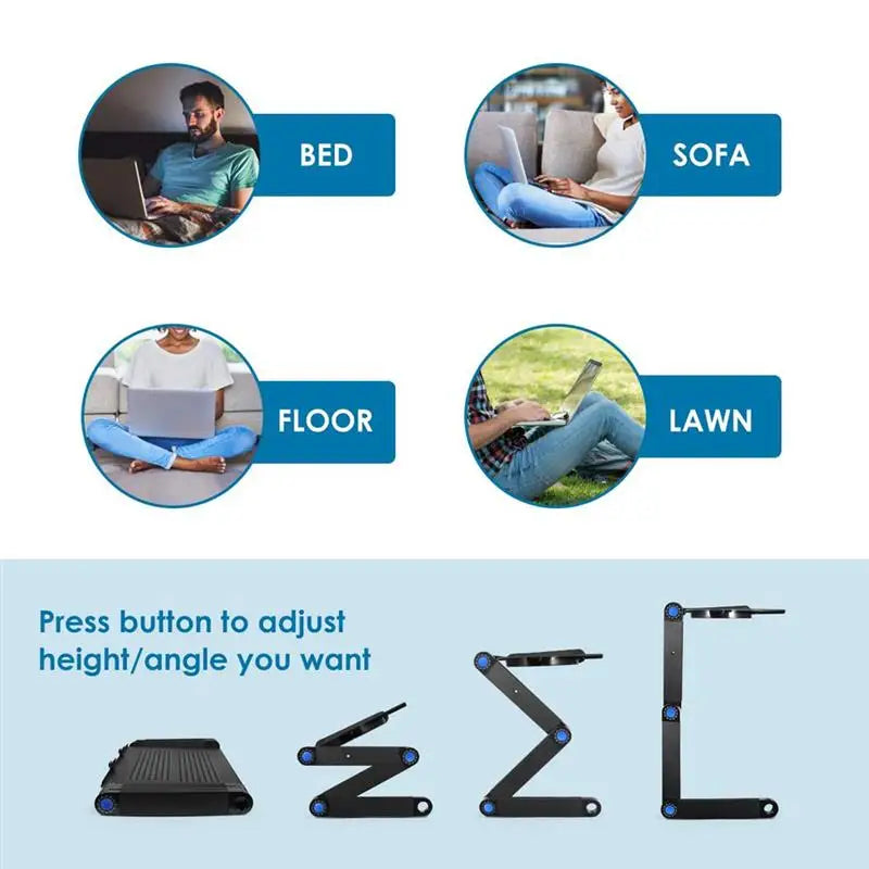 Adjustable Aluminum Laptop Desk Portable Ergonomic TV Bed Lapdesk Tray PC Table Stand Notebook Table Desk Stand with Mouse Pad