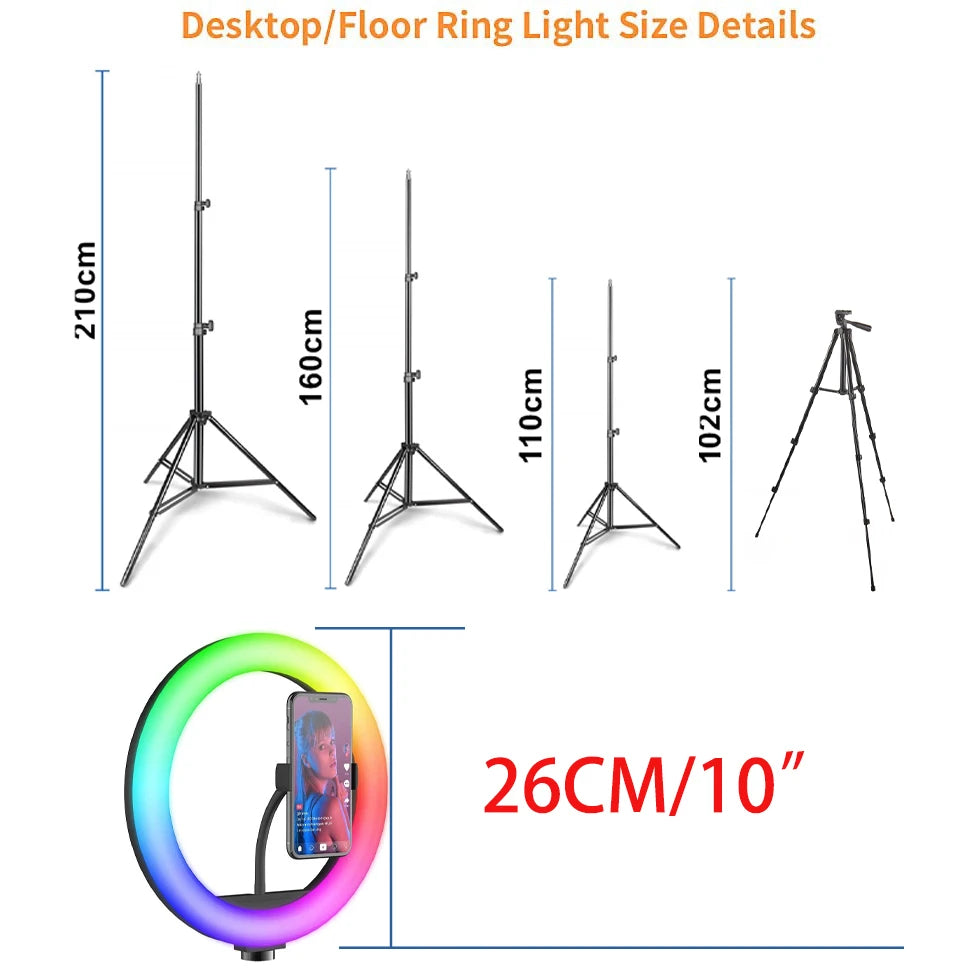 Selfie Soft Ring Light RGB with Tripod Stand Fill LED Ringlight Phone Photography Rim Light Live Video Shoot Makeup Circle Lamp
