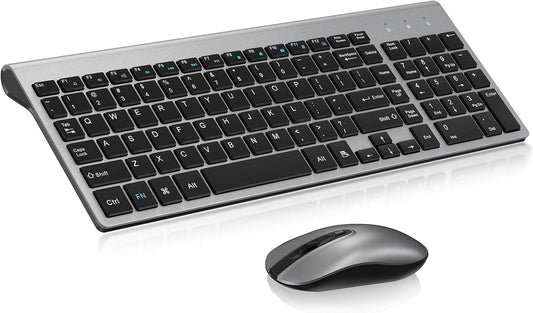 Easytyping KF10 Wireless Keyboard and Mouse Combo, [Silent Scissor Switch Keys][Labor-Saving Keys]Ultra Slim Wireless Computer Keyboard and Mouse, Easy Setup for Pc/Laptop/Mac/Windows - Grey