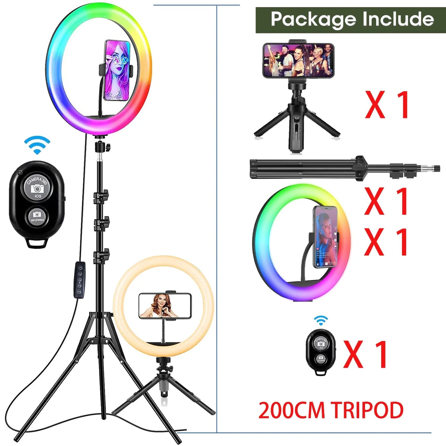 Selfie Soft Ring Light RGB with Tripod Stand Fill LED Ringlight Phone Photography Rim Light Live Video Shoot Makeup Circle Lamp