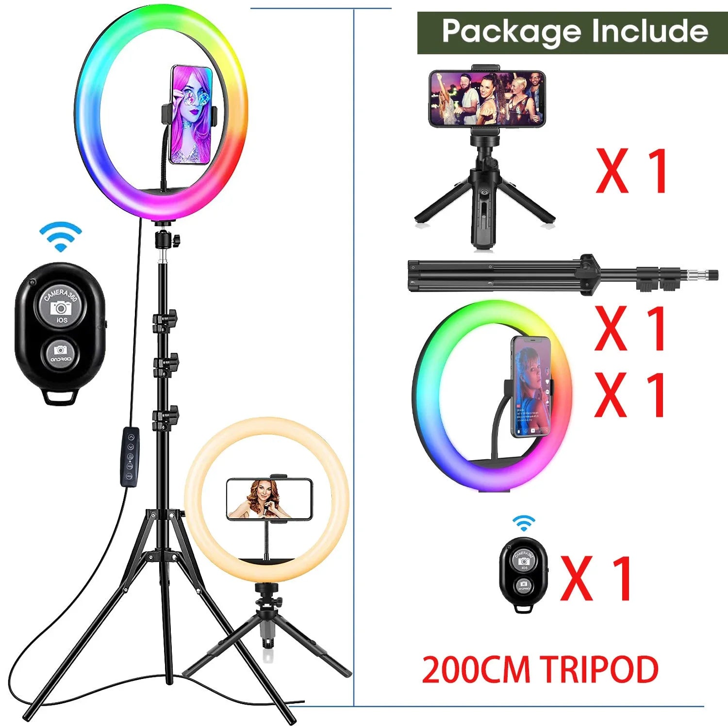 Selfie Soft Ring Light RGB with Tripod Stand Fill LED Ringlight Phone Photography Rim Light Live Video Shoot Makeup Circle Lamp