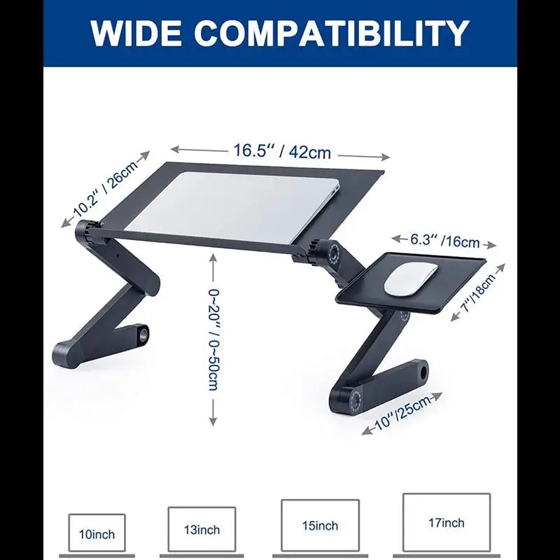 Adjustable Aluminum Laptop Desk Portable Ergonomic TV Bed Lapdesk Tray PC Table Stand Notebook Table Desk Stand with Mouse Pad
