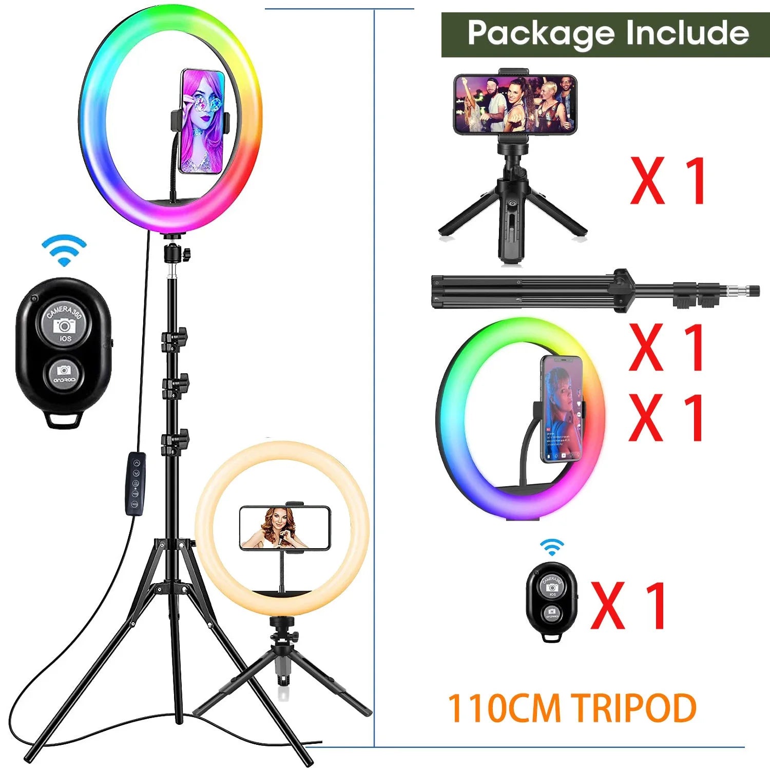 Selfie Soft Ring Light RGB with Tripod Stand Fill LED Ringlight Phone Photography Rim Light Live Video Shoot Makeup Circle Lamp