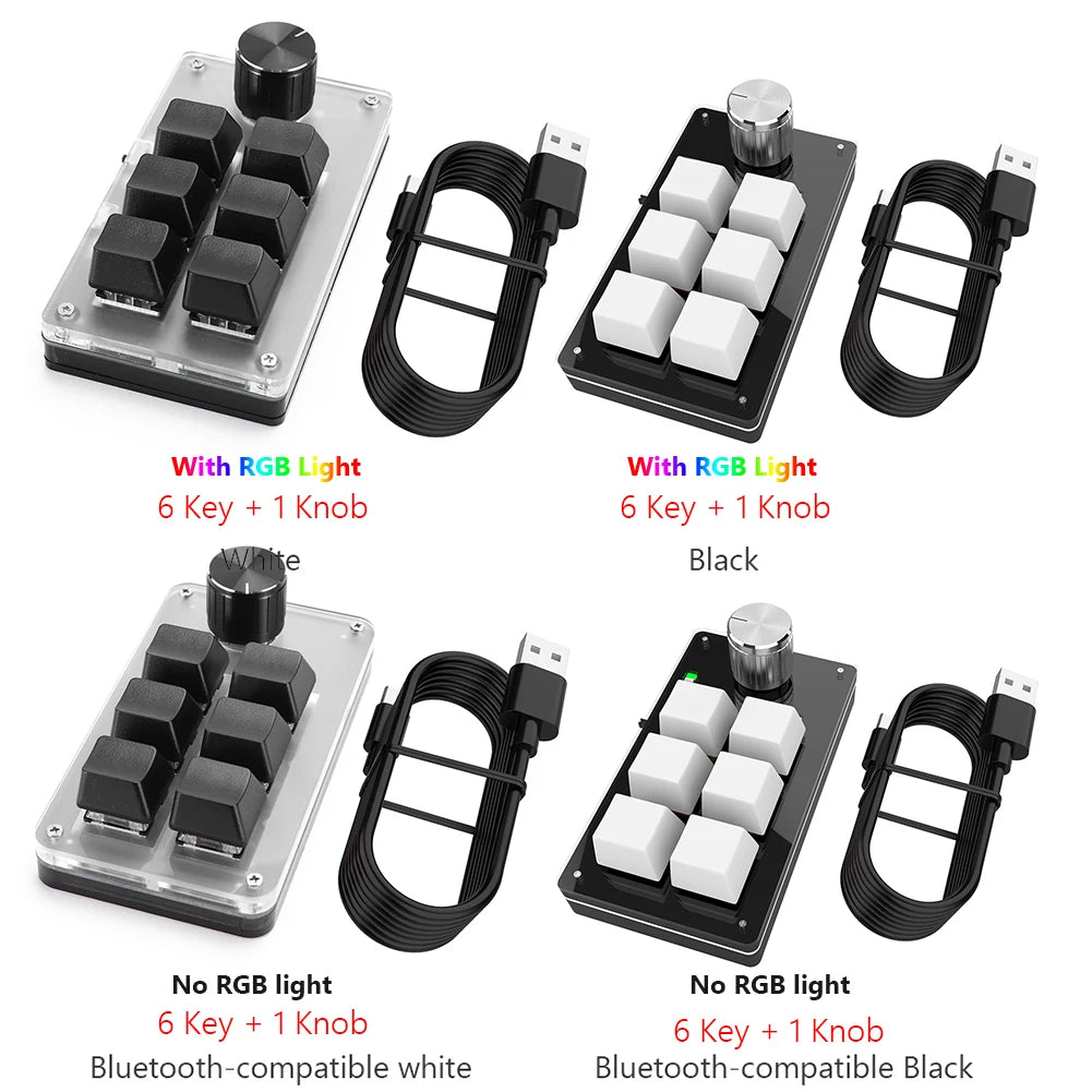 6 Key 1 Knob One Handed Mechanical Gaming Keyboard Hotswap RGB Mini Mechanical BT Keyboard Mechanical Macropad for Office Gaming