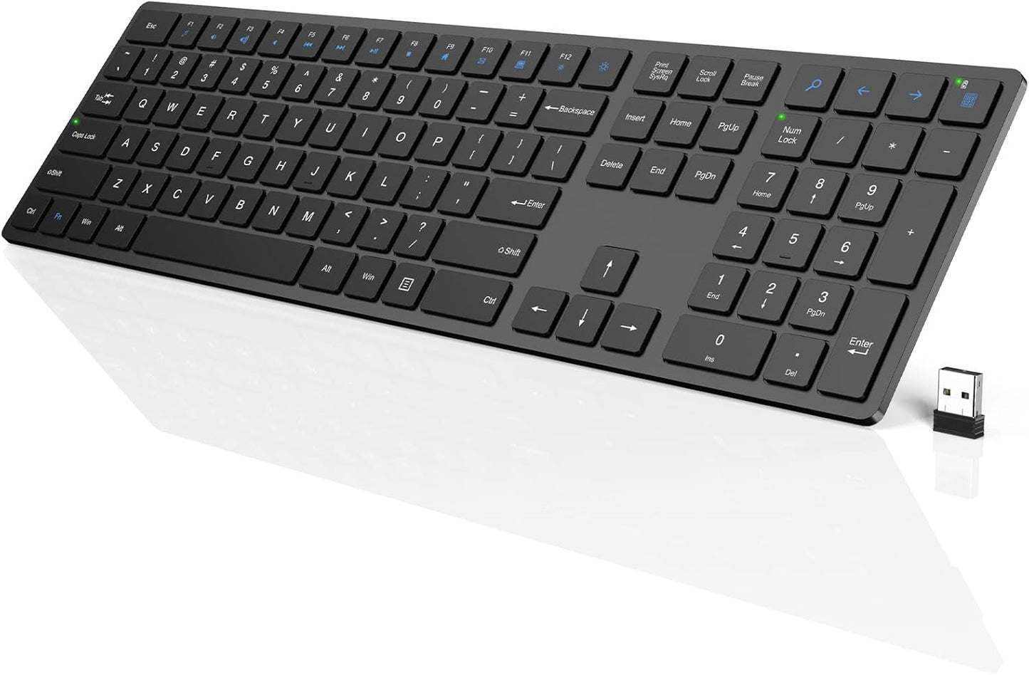Wireless Keyboard, Full Size with Silent Keys, Number Pad, Super Slim and Battery Powered, 2.4Ghz USB Computer Keyboard for Laptop, PC, Mac, Windows, Chromebook, Black