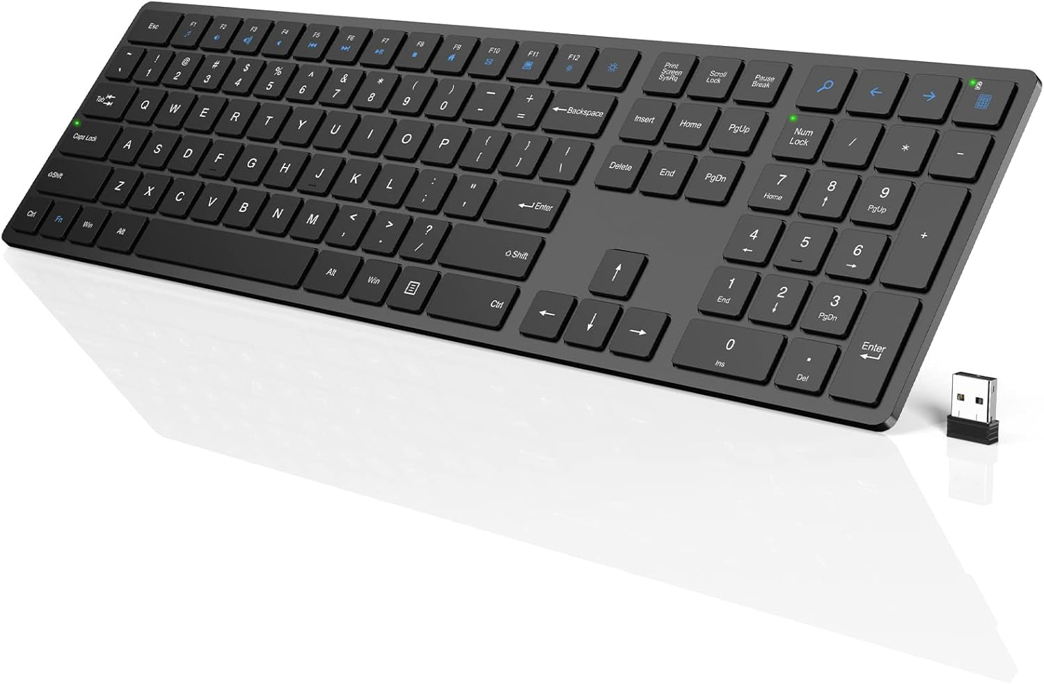 Wireless Keyboard, Full Size with Silent Keys, Number Pad, Super Slim and Battery Powered, 2.4Ghz USB Computer Keyboard for Laptop, PC, Mac, Windows, Chromebook, Black