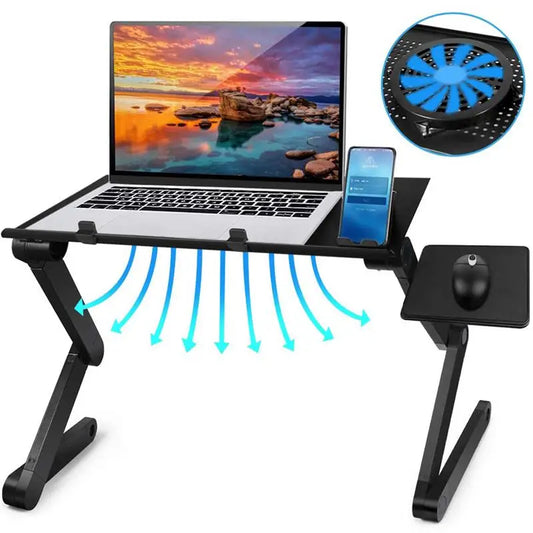 Adjustable Aluminum Laptop Desk Portable Ergonomic TV Bed Lapdesk Tray PC Table Stand Notebook Table Desk Stand with Mouse Pad
