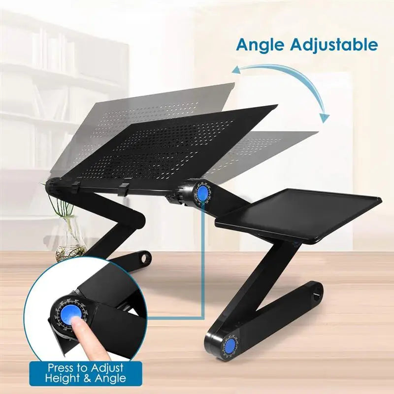 Adjustable Aluminum Laptop Desk Portable Ergonomic TV Bed Lapdesk Tray PC Table Stand Notebook Table Desk Stand with Mouse Pad
