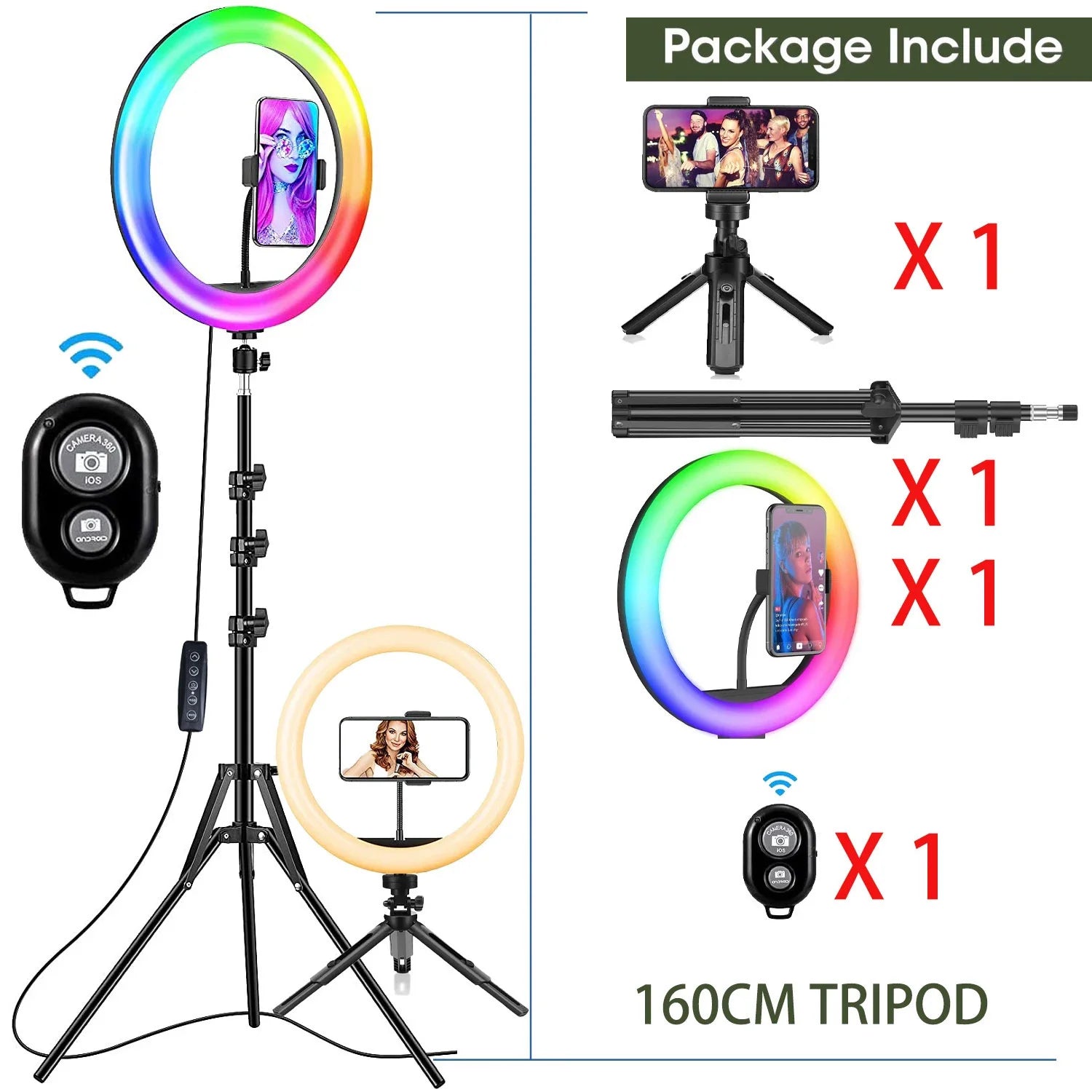 Selfie Soft Ring Light RGB with Tripod Stand Fill LED Ringlight Phone Photography Rim Light Live Video Shoot Makeup Circle Lamp