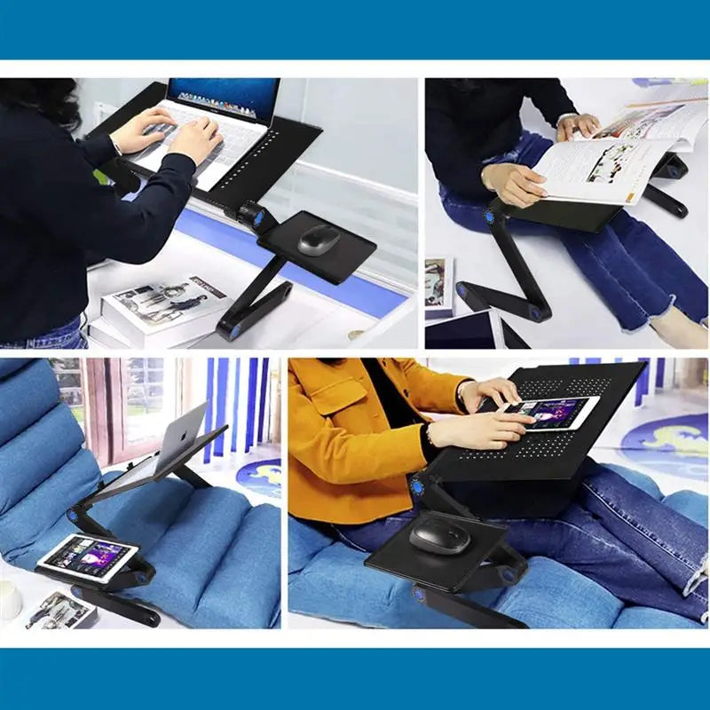 Adjustable Aluminum Laptop Desk Portable Ergonomic TV Bed Lapdesk Tray PC Table Stand Notebook Table Desk Stand with Mouse Pad
